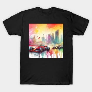 Artistic illustration of high speed racing cars in Las Vegas T-Shirt